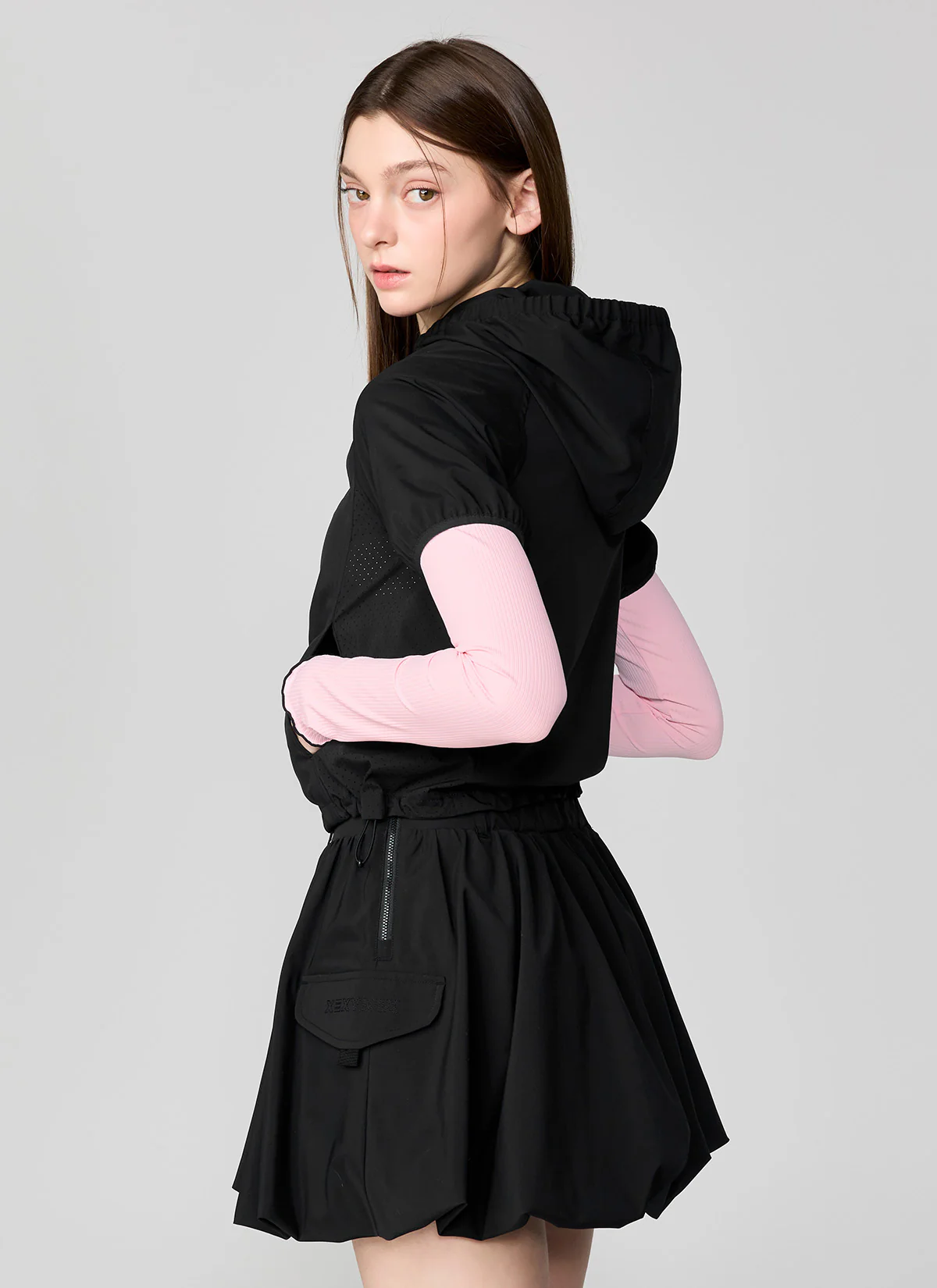 Airy Shirring Hooded Short Sleeve Jacket - Image 14