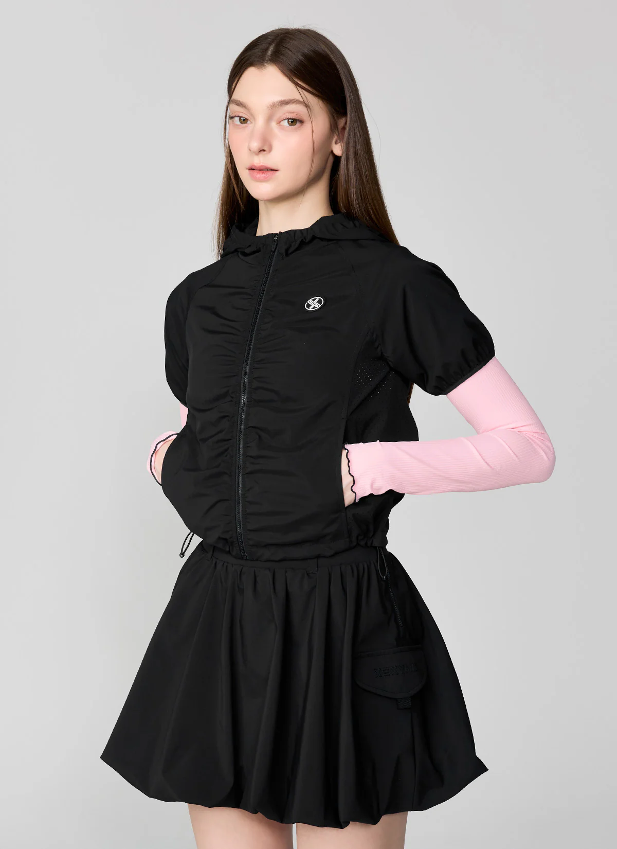 Airy Shirring Hooded Short Sleeve Jacket - Image 3