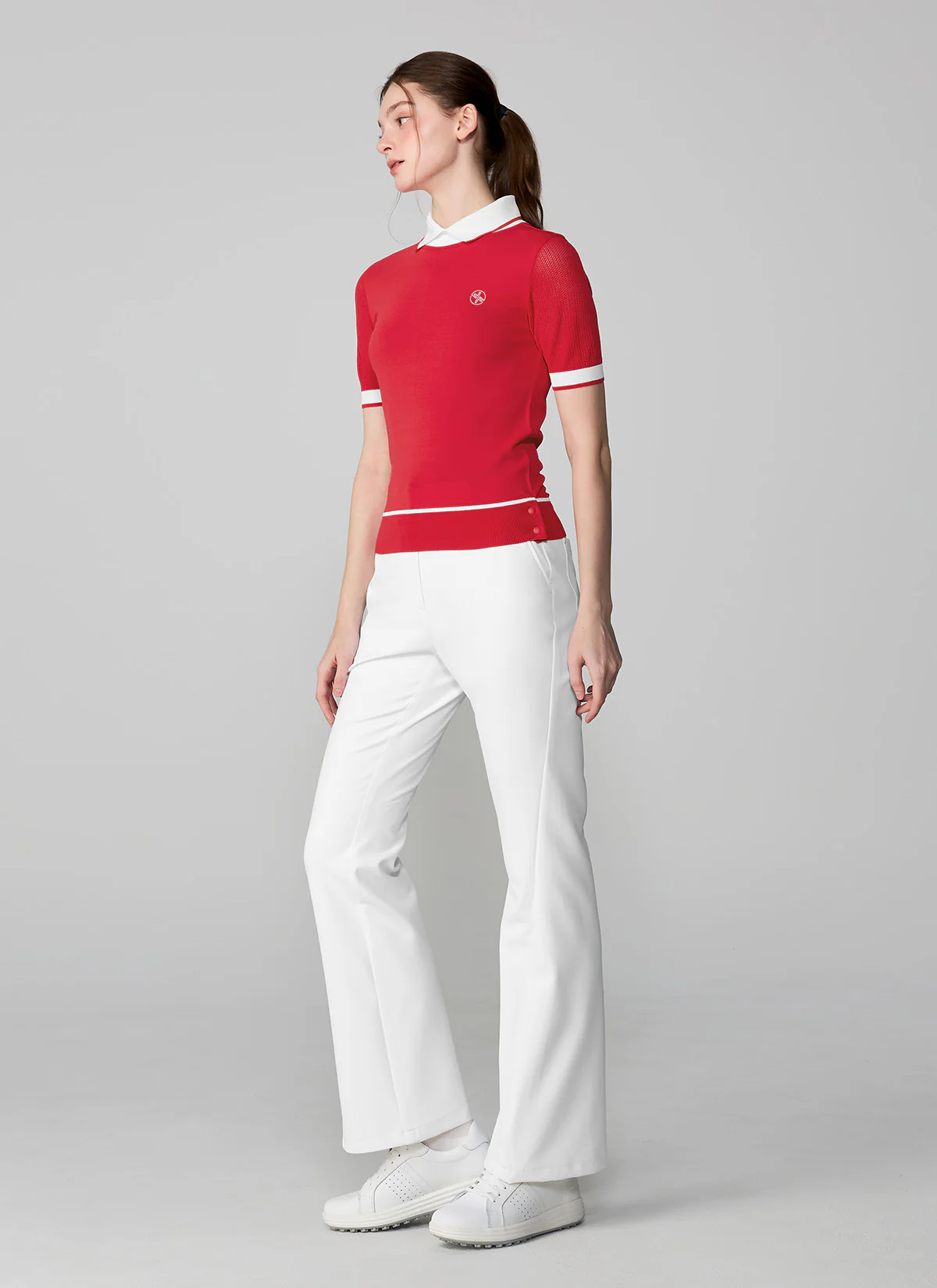 Contrast Collar Snap Knit Short Sleeve - Image 11
