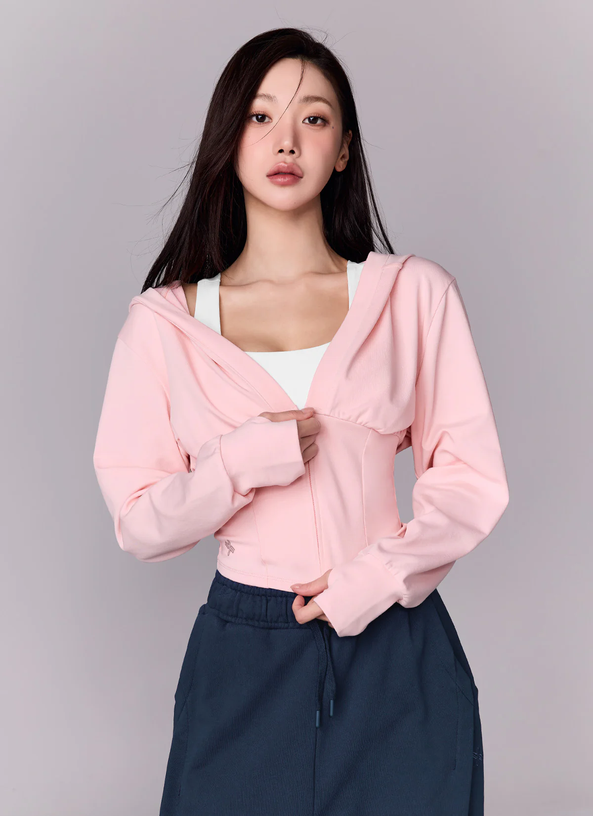 Deep V-Neck Hood Zip-up - Image 3