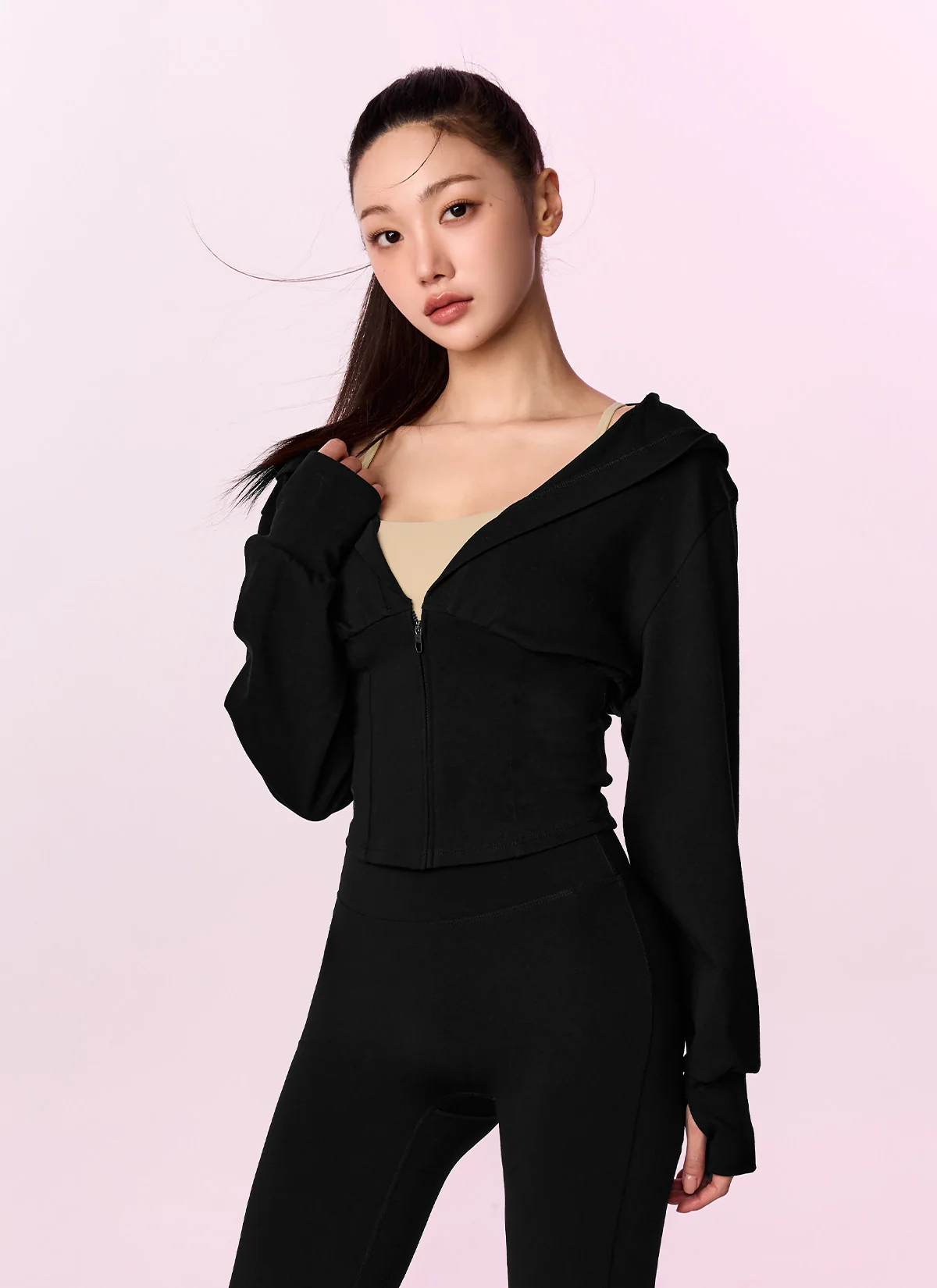 Deep V-Neck Hood Zip-up - Image 5