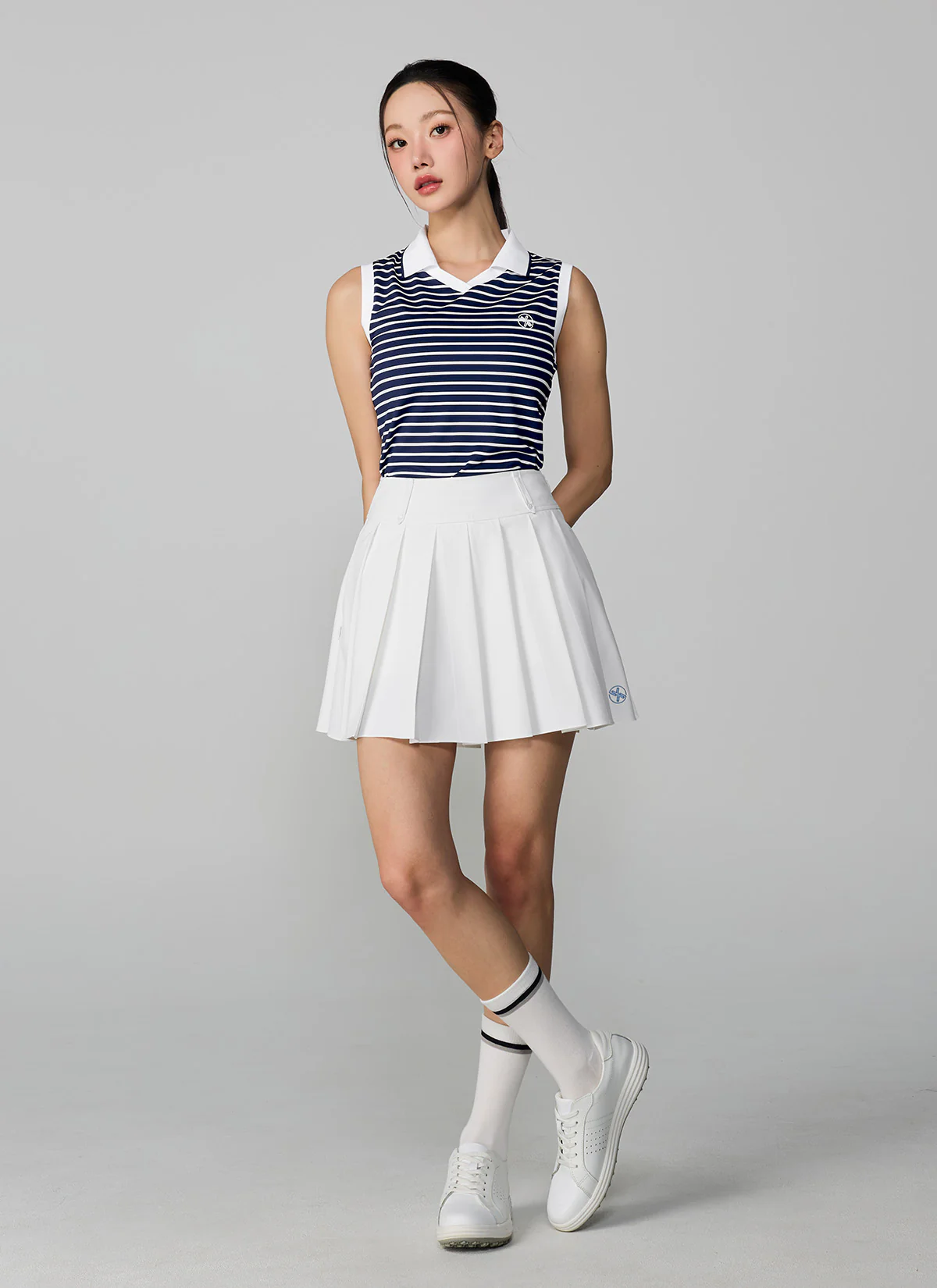 Dot Belt Pleated Skirt - Image 13