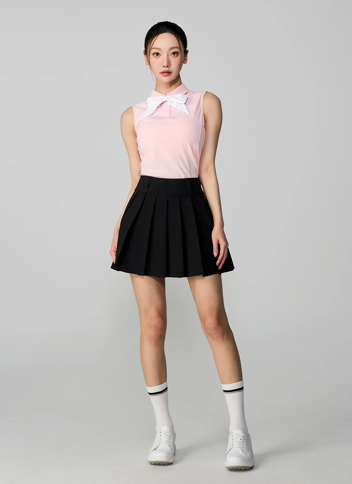 Dot Belt Pleated Skirt - Image 2