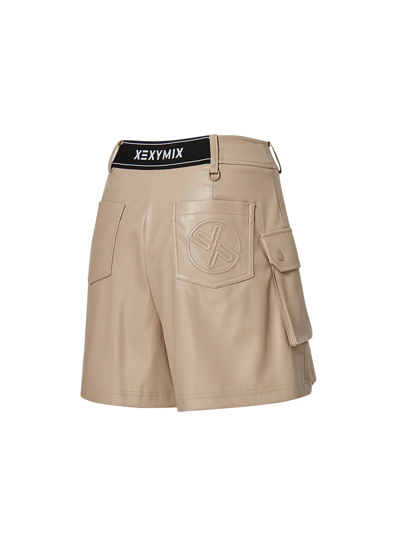Faux Leather Pleated Wrap Skort - Image 9