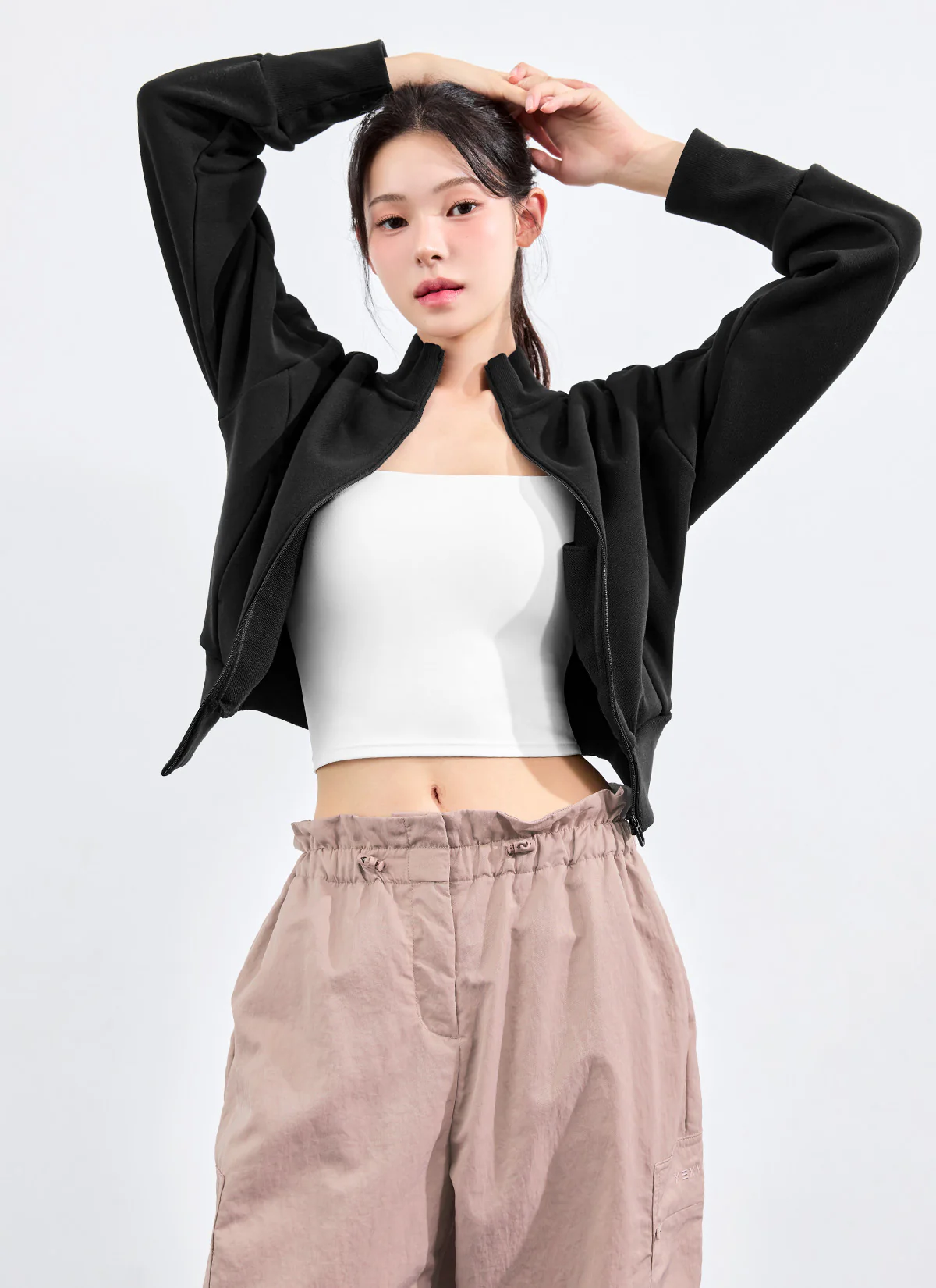 High Neck Curved Zip-up Jacket - Image 20