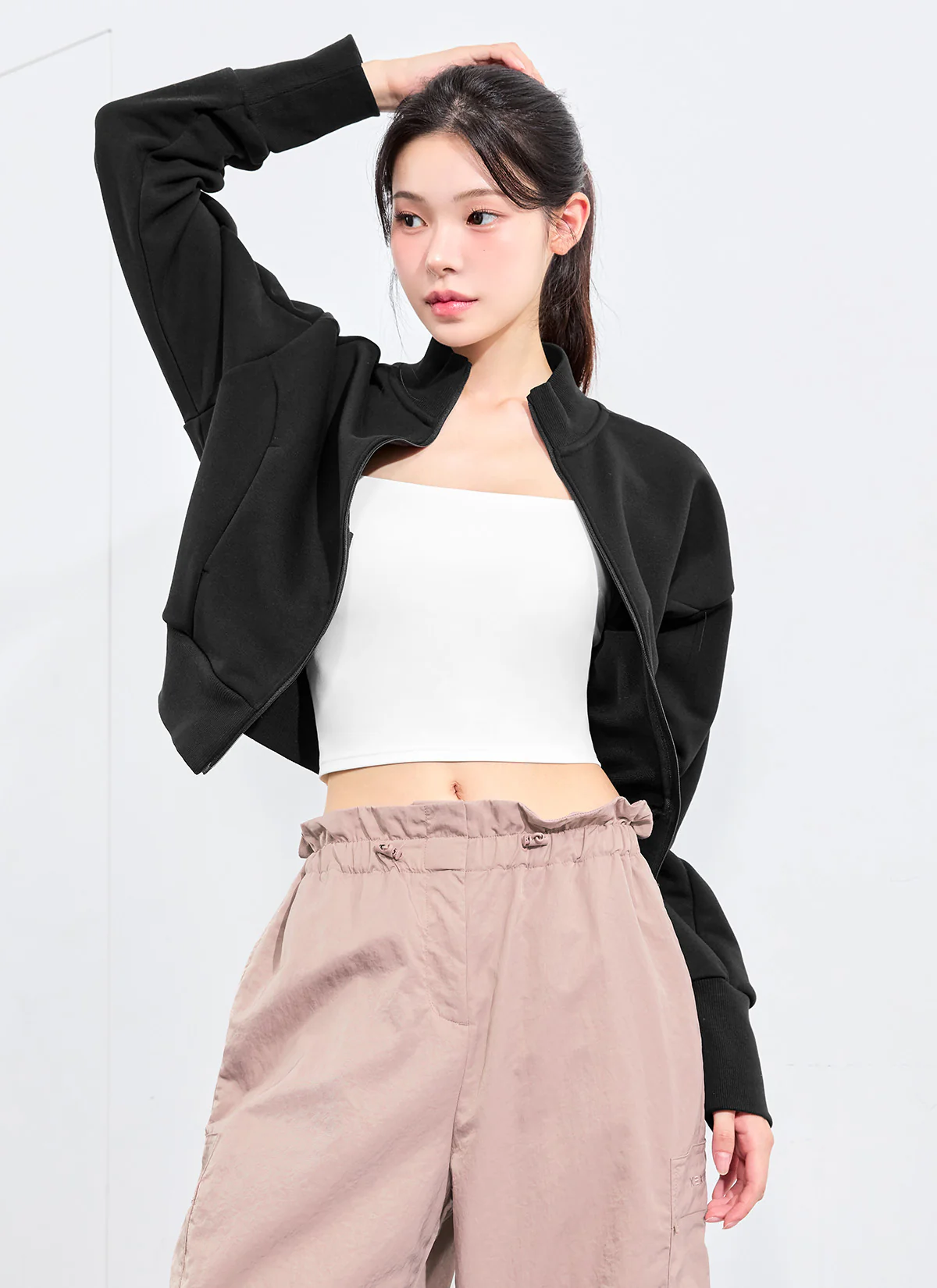 High Neck Curved Zip-up Jacket - Image 21