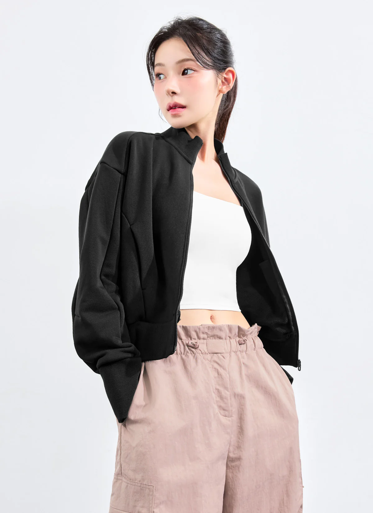 High Neck Curved Zip-up Jacket - Image 4