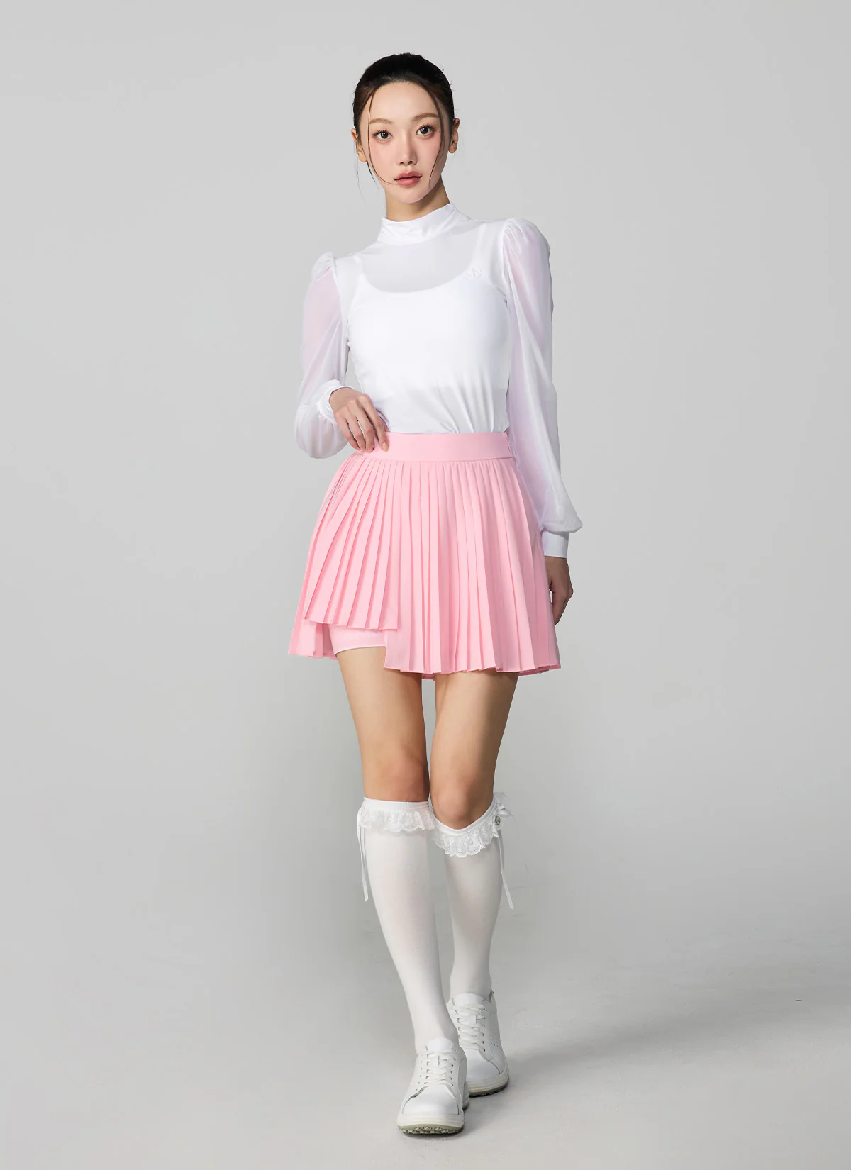 Unbalanced Logo Point Pleated Skirt - Image 2